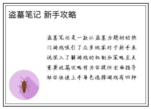 盗墓笔记 新手攻略
